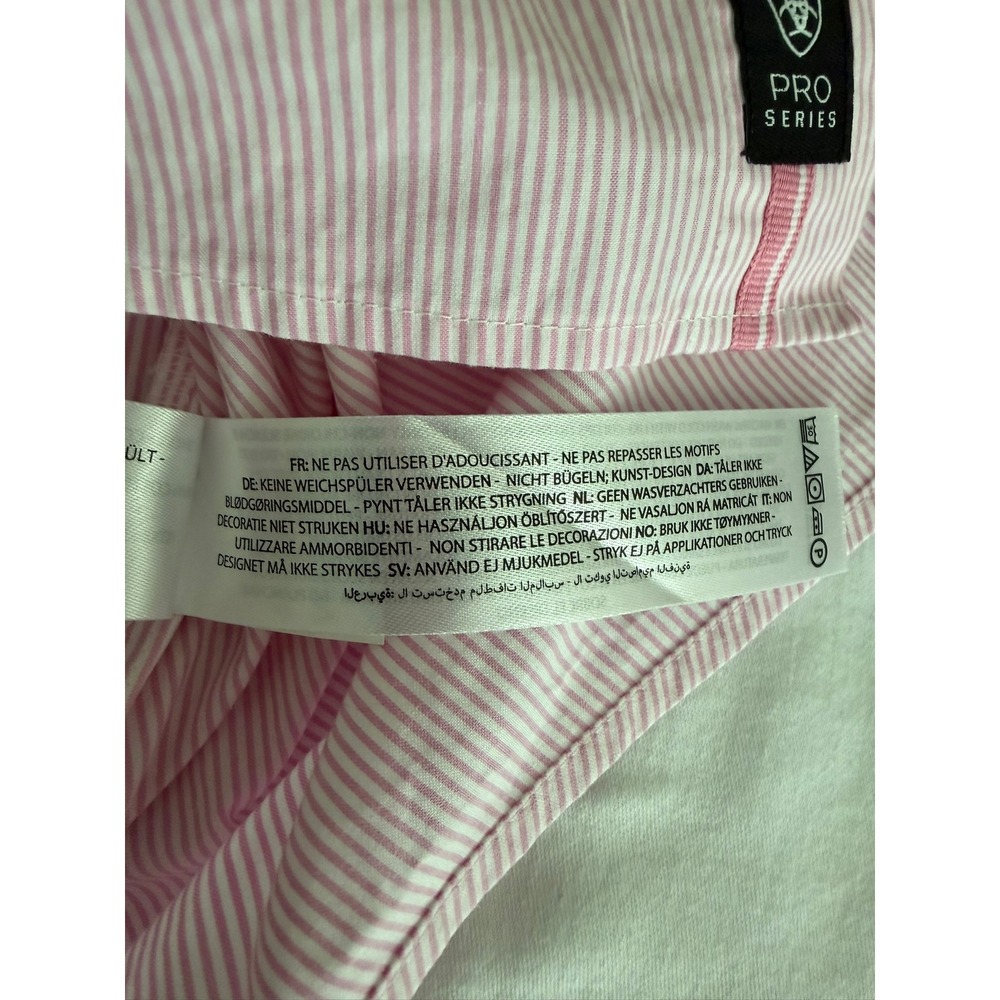 Ariat Shirt Mens Medium Long Sleeve Pro Series Pink White Striped Button Down - Picture 9 of 16